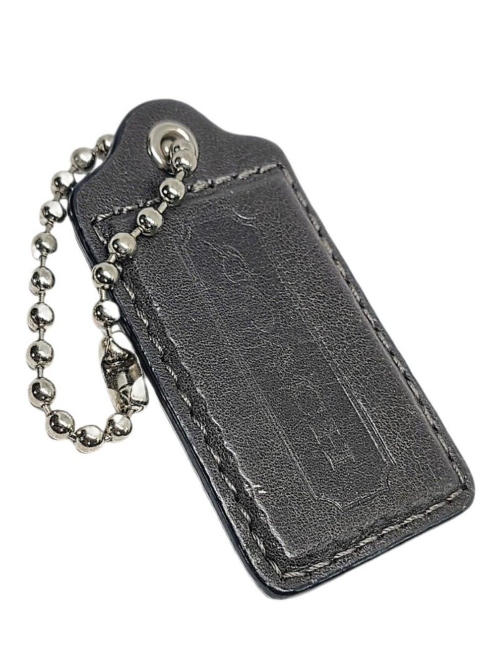🩶 3" XL Coach Dark Granite Gray Leather Hang Tag Bag Fob Keychain Purse Charm